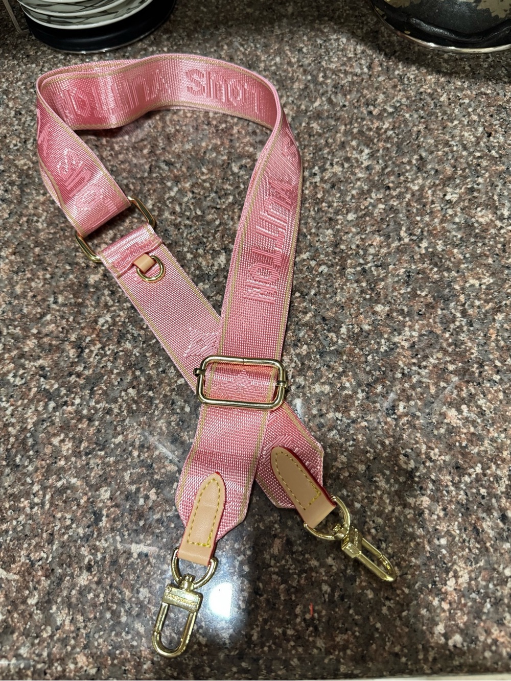 Inspired designer Detachable Pink Webbing Crossbody Strap with Gold Hardware